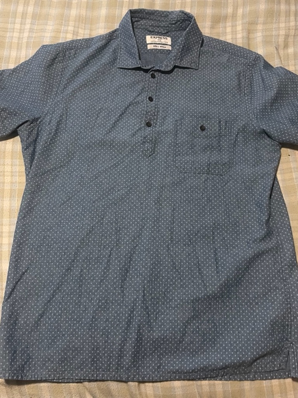 Express Men’s Indigo Dot Short-Sleeve Polo